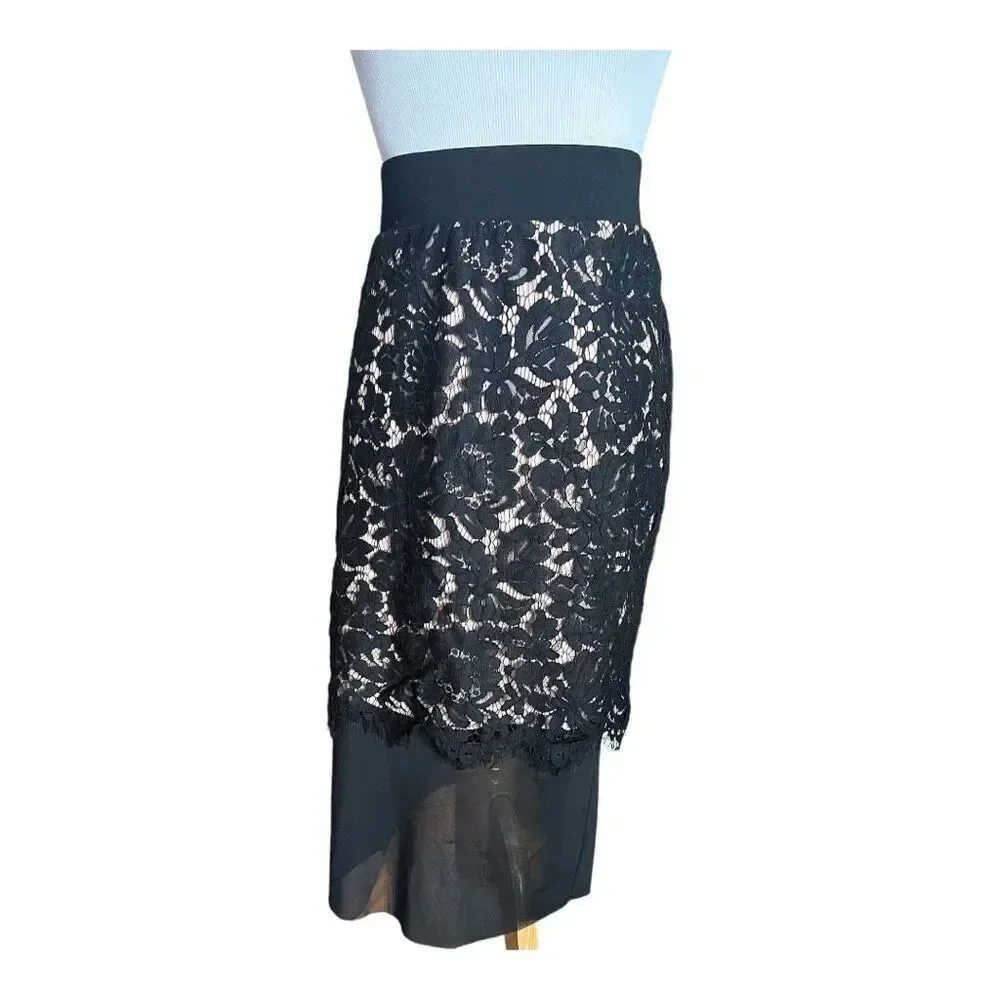 Womens Torrid Black Peek-A-Boo Lace Mesh Mixed Media Panel Pencil Skirt - Sz 0
